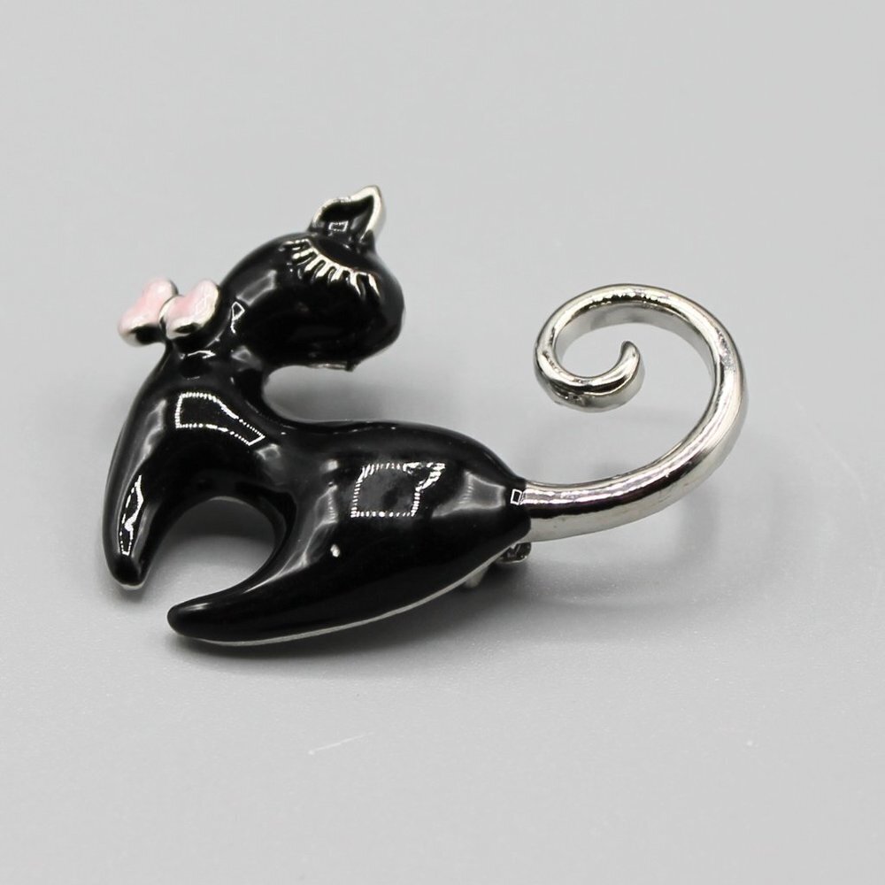 Cat brooch pin jewelry pendant adorable cute gold black pink small elegant - Picture 8 of 12